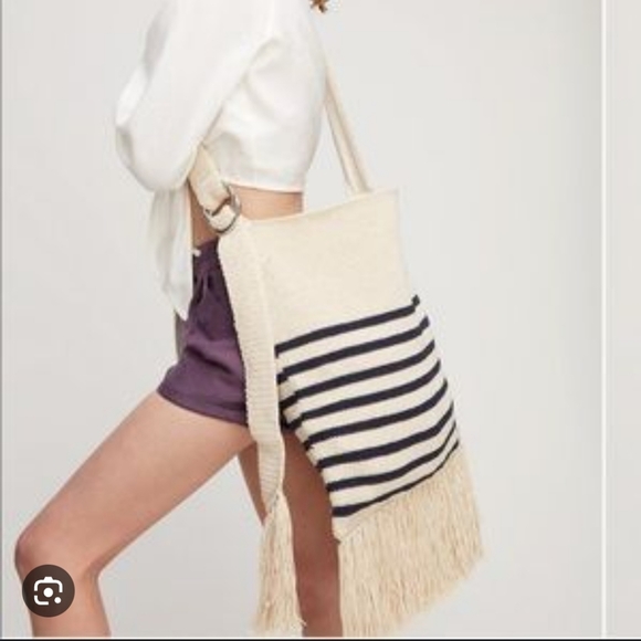 Auxiliary Handbags - Aritzia auxiliary venice crochet fringe striped  crossbody bag purse white navy